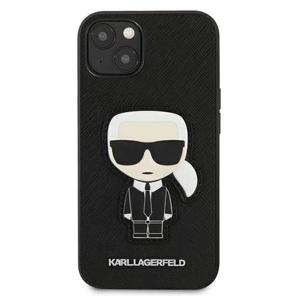Karl Lagerfeld KLHCP13SOKPK iPhone 13 mini 5,4" čierny/čierny pevný obal Saffiano Ikonik Karl`s Patch